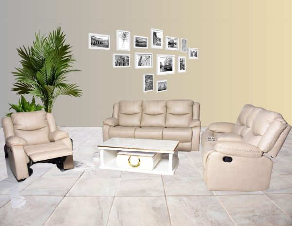 Cream 6 Seater Recliner Sofa Set - Latte