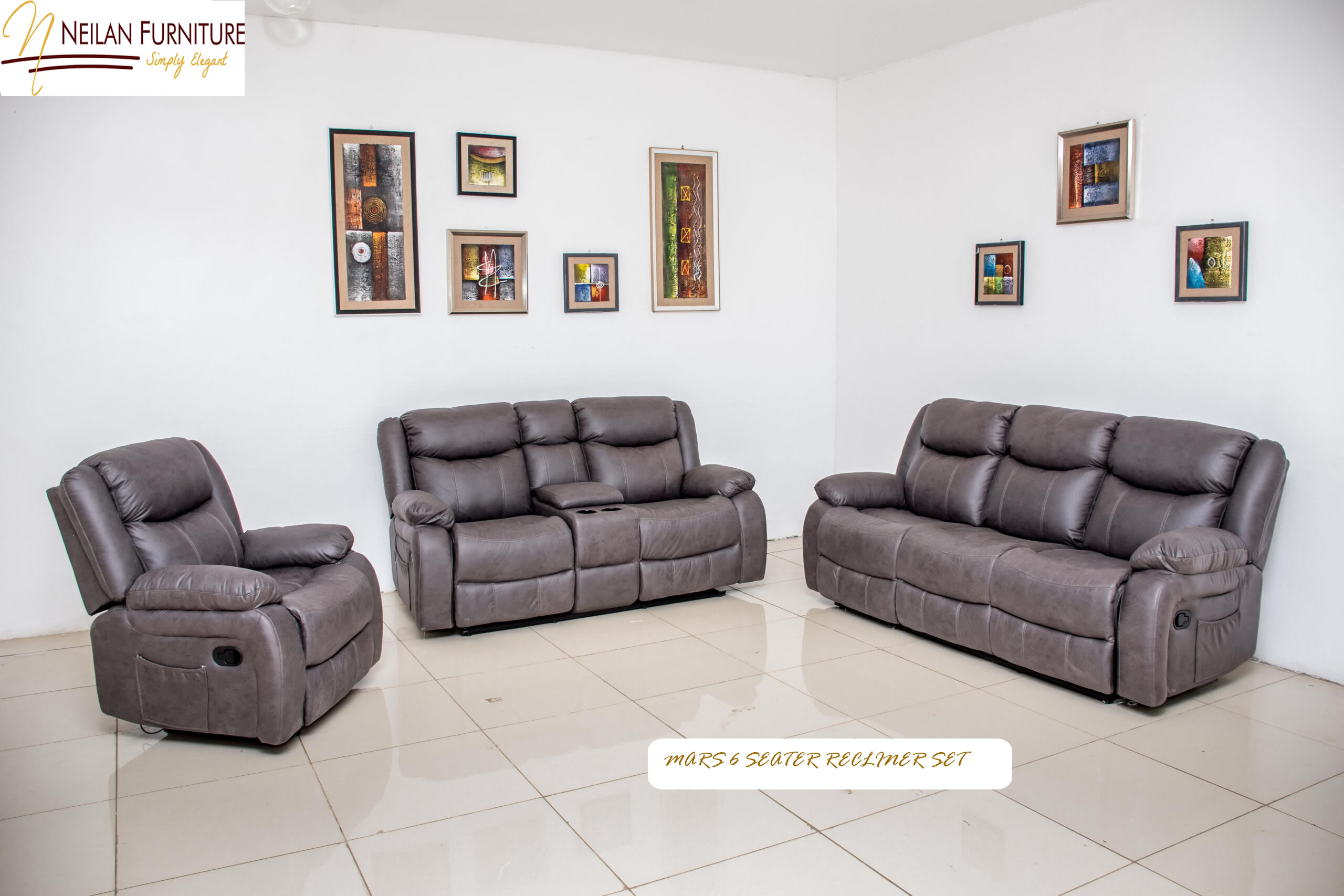 Mackenzie Grey 6 Seater Recliner Sofa Set Neilan Furniture Kenya