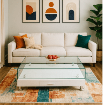 White Coffee Table with Tamper Glass