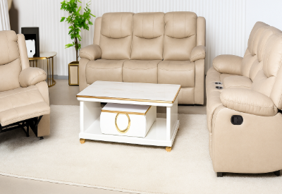 Cream 6 Seater Recliner Sofa Set - Latte