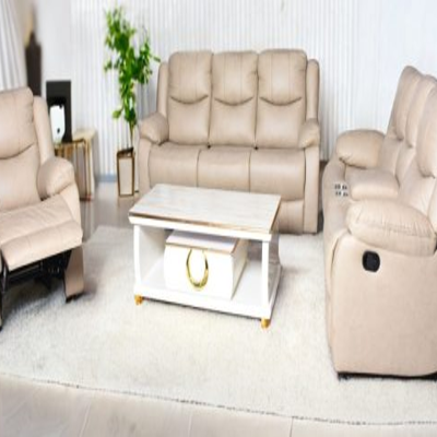 Cream 6 Seater Recliner Sofa Set - Latte