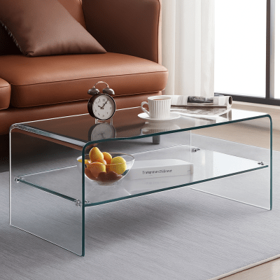 PureView Glass Coffee Table With Shelf