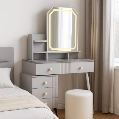 Luxe Glow Vanity Desk with LED Mirror