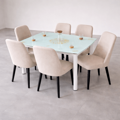 Arden Glass Dining Set – 6 Seater