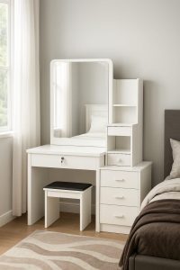 Glacia Sliding Mirror Dressing Table Set