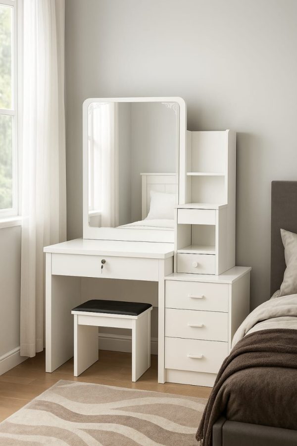 Glacia Sliding Mirror Dressing Table Set