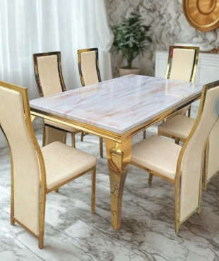 Regal Marble & Gold Dining Set (6-Seater)