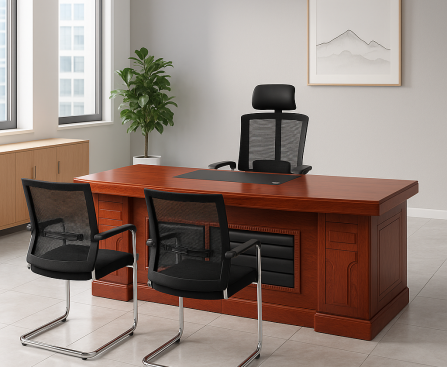 Executive Office Setup: 1600mm Desk + Orthopedic Chair + 2 Waiting Chairs