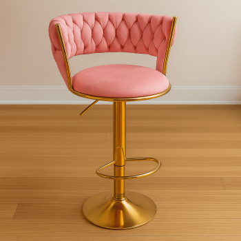 Blush Pink Velvet Adjustable Bar Stool (Gold Finish)