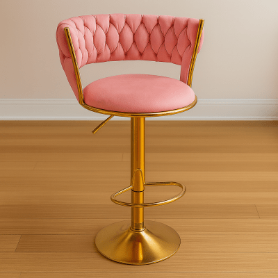 Blush Pink Velvet Adjustable Bar Stool (Gold Finish)