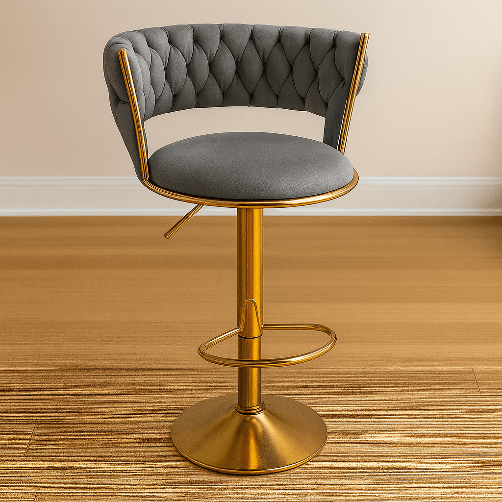 Grey Velvet Adjustable Bar Stool (Gold Finish) 1 Grey Velvet Adjustable Bar Stool (Gold Finish)