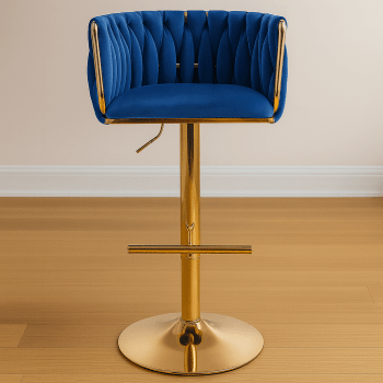 Navy Blue Velvet Adjustable Bar Stool (Gold Base)
