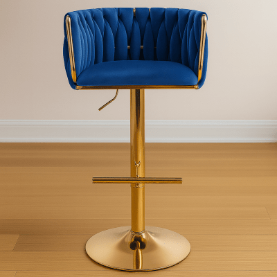 Navy Blue Velvet Adjustable Bar Stool (Gold Base)