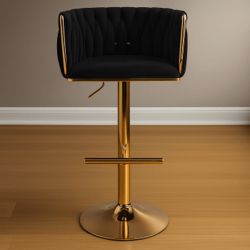 Black Velvet Adjustable Bar Stool (Gold Finish)