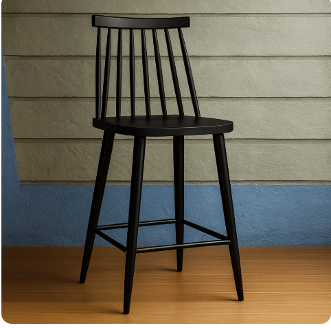 Classic Black Wooden Bar Stool (Spindle Back Design) 1 Classic Black Wooden Bar Stool (Spindle Back Design)