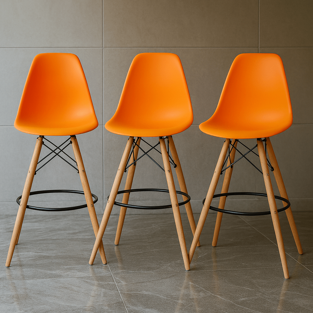 Orange Modern Bistro Bar Stool (Wooden Legs) 1 Orange Modern Bistro Bar Stool (Wooden Legs)