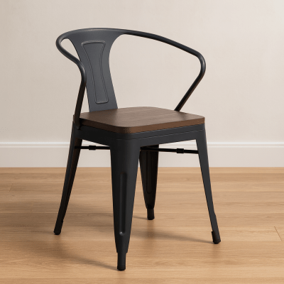 Metallic Bistro Chair Elm Wood Seat - Matt Black