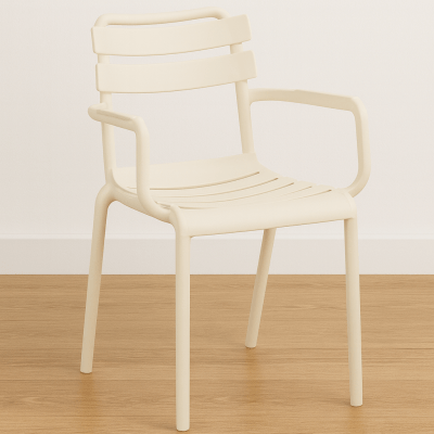 Slatted Back Armchair - Beige