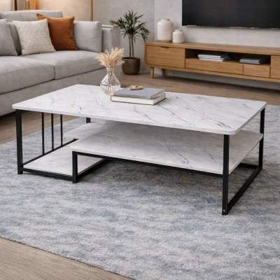 Modern Marble Coffee Table with Storage Shelf