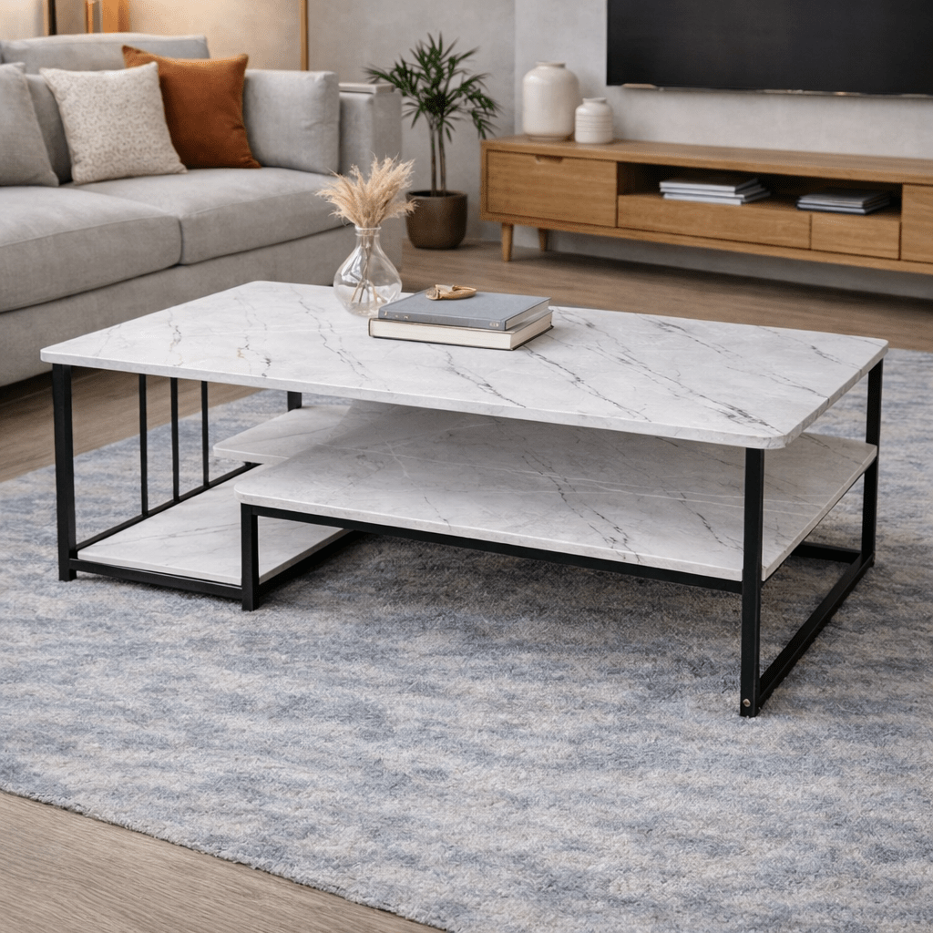 Modern Marble Coffee Table with Storage Shelf 1 Modern Marble Coffee Table with Storage Shelf