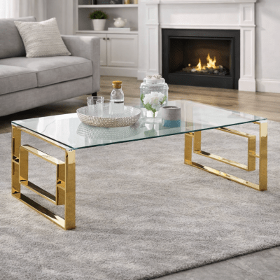 Glass Coffee Table with Gold