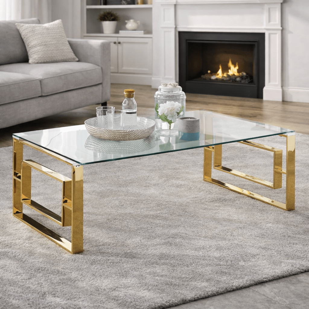 Glass Coffee Table with Gold 1 Glass Coffee Table with Gold