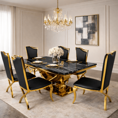 6-Seater Marble Dining Set - Black and Gold
